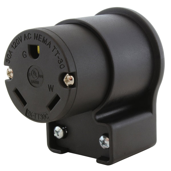 Straight Blade Connector, TT-30R, 30 A, 125V AC, 2 Pole, 3 Wire, Screw Terminals, Black